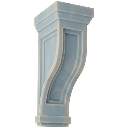Ekena Millwork 6 1/2"W x 6 1/2"D x 14"H Traditional Recessed Wood Vintage Decor Corbel, Driftwood Blue CORWD06X06X14TRBU